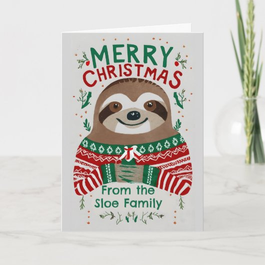 Funny Sloth Kerstmis Kaart (Voorkant)