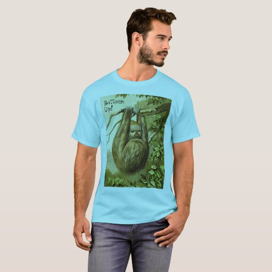 Funny Sloth met 'Bottoms Up' T-shirt (Voorkant volledig)