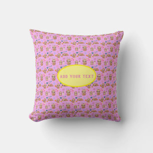 Funny Sloth Pink Pattern Hearts   Jouw tekst toevo Kussen