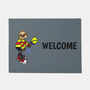 Funny Sloth Pplay Pickleball Cartoon Deurmat