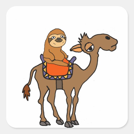 Funny Sloth Riding Camel Cartoon Vierkante Sticker (Voorkant)