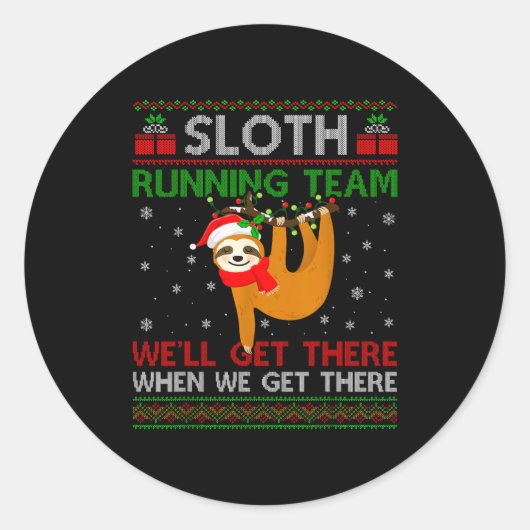 Funny Sloth Running Team Xmas Lights Ugly Sloth Ch Ronde Sticker (Voorkant)