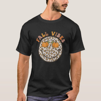 Funny Smile Herfst Vibes Retro Groovy Herfst Pompo T-shirt