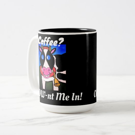 Funny Smiling Cartoon Koffie Loving Koe Tweekleurige Koffiemok (Voorkant links)