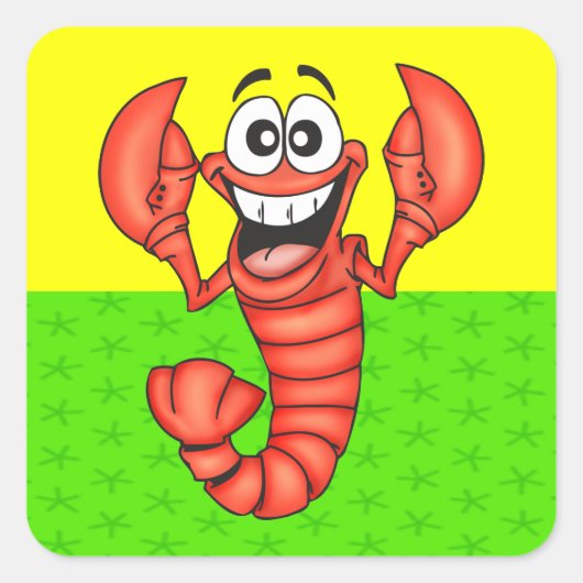 Funny Smiling Lobster Vierkante Sticker (Voorkant)