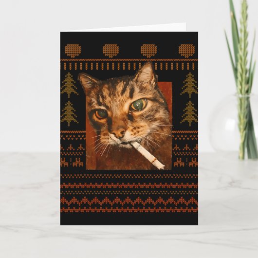 Funny Smoking Cat Meme Christmas Ugly For Men Wome Kaart (Voorkant)