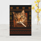 Funny Smoking Cat Meme Christmas Ugly For Men Wome Kaart (Gele Bloem)