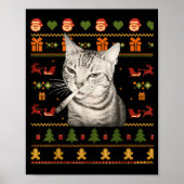 Funny Smoking Cat Meme Christmas Ugly Sweaters For Poster (Voorkant)