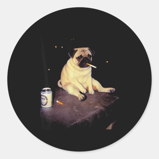 Funny Smoking Dog Pug Meme  Ronde Sticker (Voorkant)
