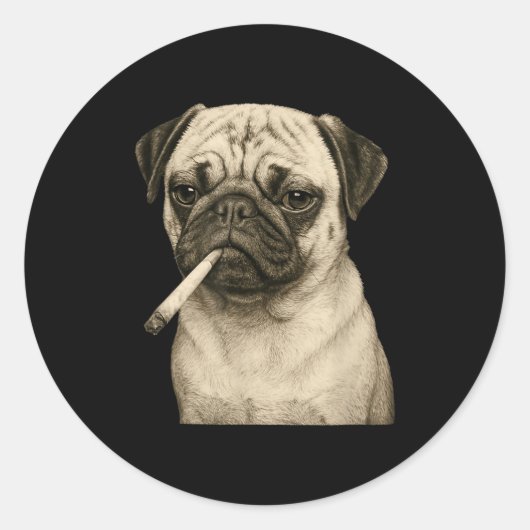 Funny Smoking Pug Dog Cigarette Gen Z Meme Graphic Ronde Sticker (Voorkant)