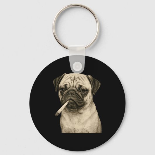 Funny Smoking Pug Dog Cigarette Gen Z Meme Graphic Sleutelhanger (Voorkant)