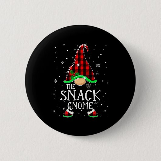 Funny Snack Gnome Buffalo Plaid Matching Christmas Ronde Button 5,7 Cm (Voorkant)