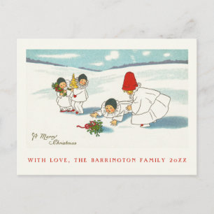 Funny Snow Scene Antiek Uitnodiging Briefkaart