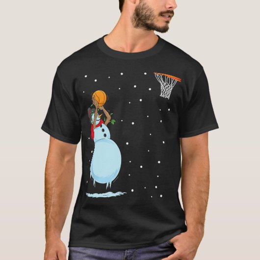 Funny Snowman Basketball T-shirt de Noël (Devant)