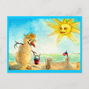 Funny Snowman Beach Holiday Vacation briefkaart