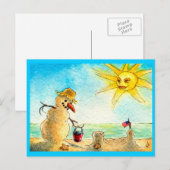 Funny Snowman Beach Vacances carte postale (Devant / Derrière)