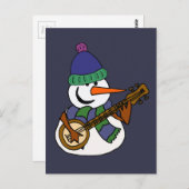 Funny Snowman die Banjo Artwork speelt Briefkaart (Voorkant / Achterkant)