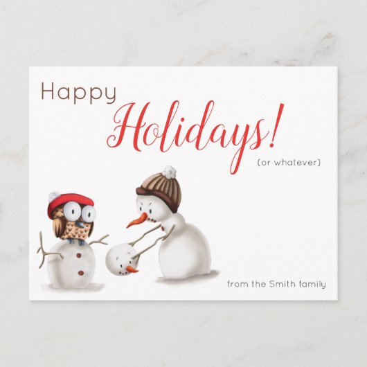 Funny Snowman en Owl Holiday Kerstmis Briefkaart (Voorkant)