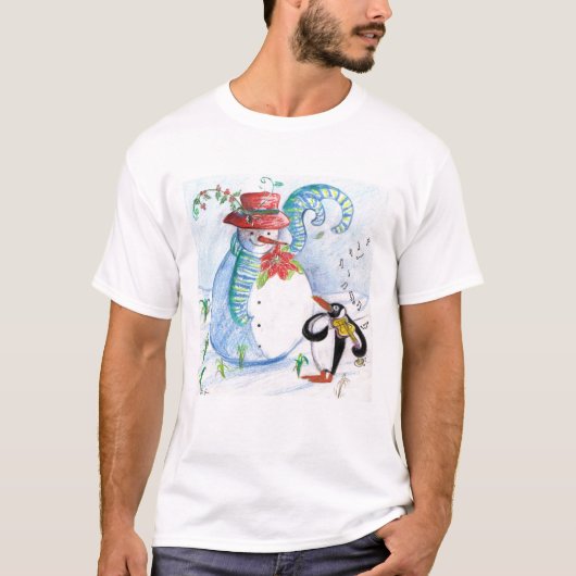FUNNY SNOWMAN EN PENGUIN WINTER SERENADE T-SHIRT (Voorkant)