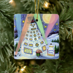 FUNNY SNOWMAN HOTEL, NOORDELIJKE LICHTEN EN PENGUI KERAMISCH ORNAMENT