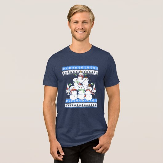 Funny Snowman-kerstboom Tri-Blend Shirt (Voorkant volledig)