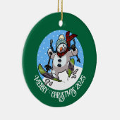 Funny Snowman Merry Christmas Voeg het jaar Cartoo Keramisch Ornament (Rechts)
