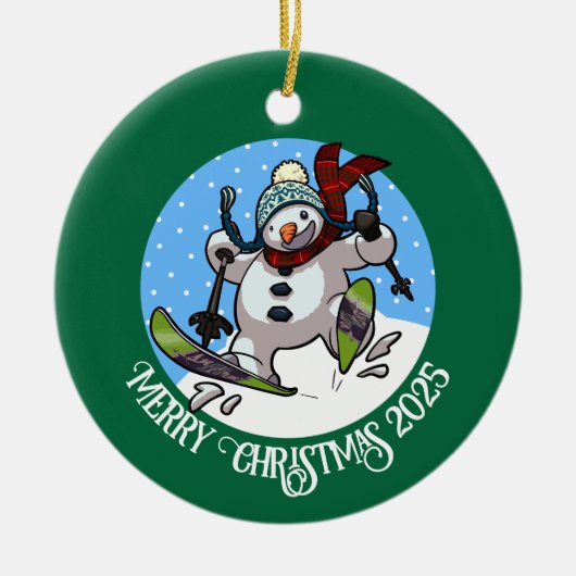 Funny Snowman Merry Christmas Voeg het jaar Cartoo Keramisch Ornament (Voorkant)