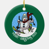 Funny Snowman Merry Christmas Voeg het jaar Cartoo Keramisch Ornament (Achterkant)