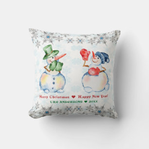 Funny Snowman Merry Kerstkrystals Snowflakes Kussen