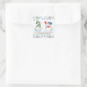 Funny Snowman Merry Kerstkrystals Snowflakes Vierkante Sticker (Tas)