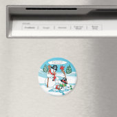 Funny Snowman met Hot Chocolate Cartoon Magneet (Insitu (Vaatwasser))