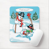 Funny Snowman met Hot Chocolate Cartoon Muismat (Met muis)