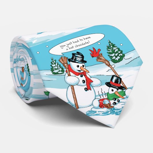 Funny Snowman met Hot Chocolate Cartoon Stropdas (Opgerold)