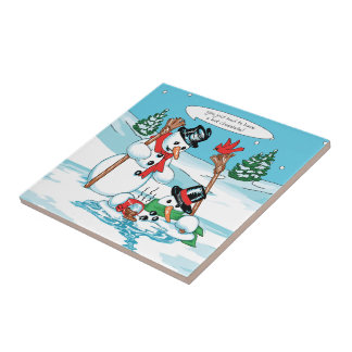 Funny Snowman met Hot Chocolate Cartoon Tegeltje