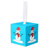 Funny Snowman met Mustache en Carrot Kubus Ornament (Voorkant hoekig)