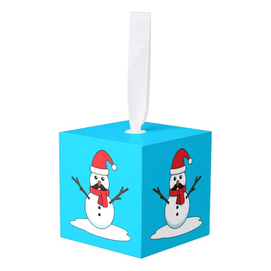 Funny Snowman met Mustache en Carrot Kubus Ornament (Voorkant hoekig)