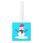 Funny Snowman met Mustache en Carrot Kubus Ornament (Voorkant)