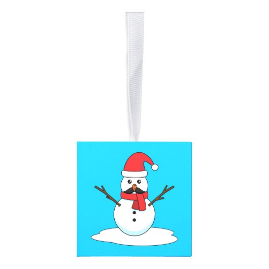 Funny Snowman met Mustache en Carrot Kubus Ornament (Rechts)