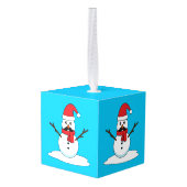 Funny Snowman met Mustache en Carrot Kubus Ornament (Achter hoekig)