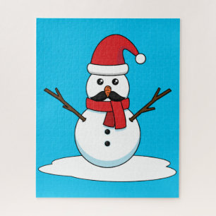 Funny Snowman met Mustache en Carrot Legpuzzel