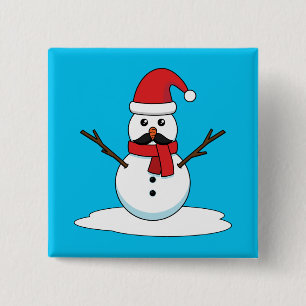 Funny Snowman met Mustache en Carrot Vierkante Button 5,1 Cm