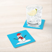 Funny Snowman met Mustache en Carrot Vierkante Kartonnen Onderzetter (Insitu)
