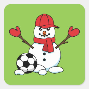 Funny Snowman met Voetbal Vierkante Sticker