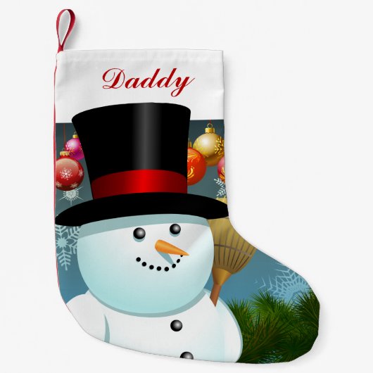 Funny Snowman Pap met Black Felt Top Hat Kleine Kerstsok (Voorkant)