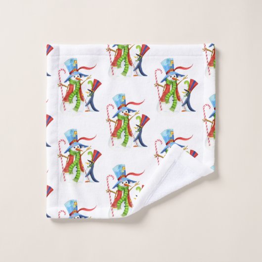 Funny Snowman Penguin Gold Glitter Merry Kerstmis Bad Handdoek (Wasdoekje)