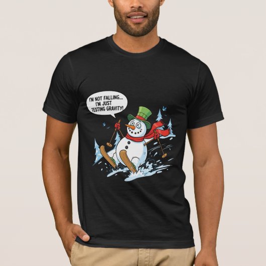 Funny Snowman Testing Gravity – Winter Ski Joke T-shirt (Voorkant)