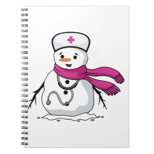 Funny snowman verpleegster met stethoscoop notitieboek
