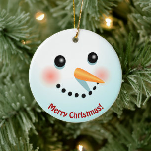 Funny Snowman wordt geconfronteerd met een Cartoon Keramisch Ornament