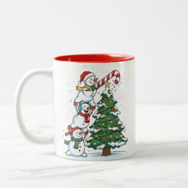 Funny Snowmen and Christmas Tree Cute Holiday Tweekleurige Koffiemok