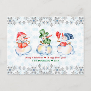 Funny Snowmen Merry Kerstkrystals Snowflakes Briefkaart